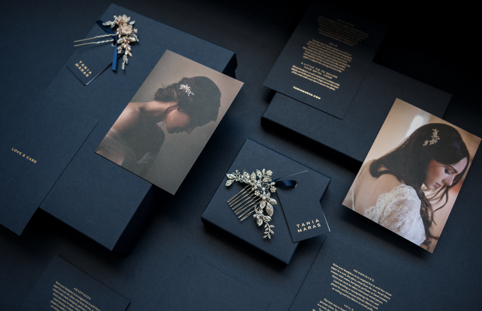 Navy and gold packaging and stationery